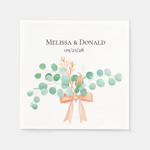 Elegant Eucalyptus Greenery Peach Floral Wedding Napkin