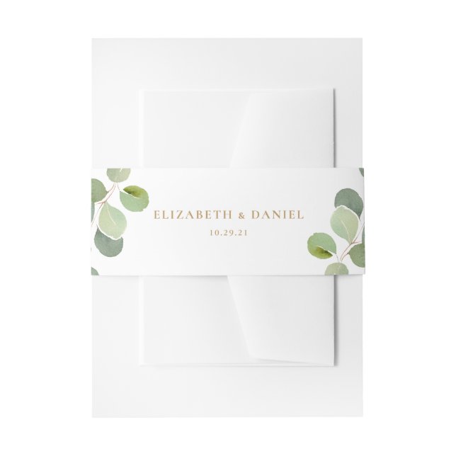 Elegant Eucalyptus Greenery Personalised Wedding Invitation Belly Band (Front Example)