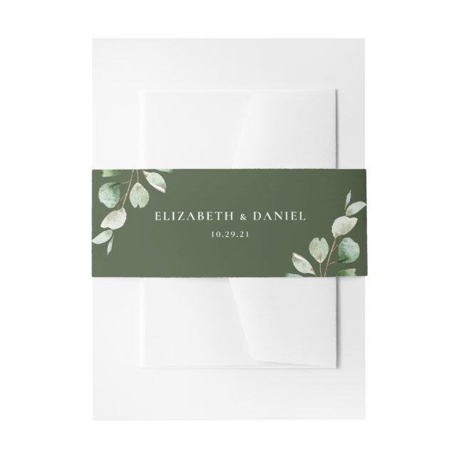 Elegant Eucalyptus Greenery Personalised Wedding Invitation Belly Band (Front Example)