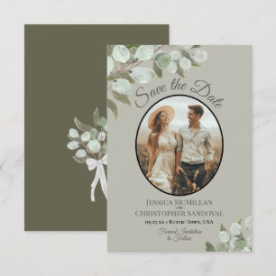 Elegant Eucalyptus Greenery & Photo Sage Wedding Save The Date