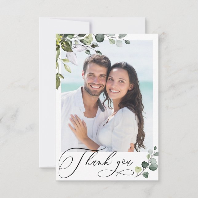 Elegant Eucalyptus Greenery PHOTO Thank You Card (Front)