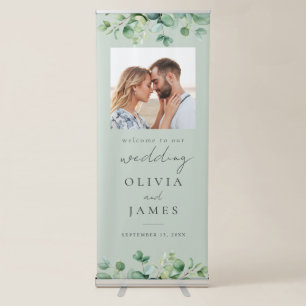 Elegant Eucalyptus Greenery Photo Wedding Welcome Retractable Banner