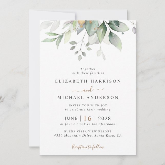 Elegant Eucalyptus Greenery QR Code Wedding Invitation (Front)