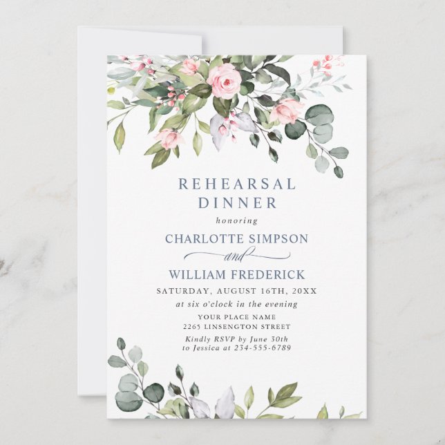 Elegant Eucalyptus Greenery Rehearsal Dinner Invit Invitation (Front)