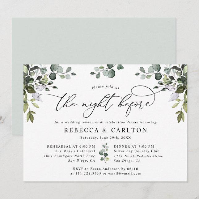 Elegant Eucalyptus Greenery Rehearsal Dinner Invitation (Front/Back)