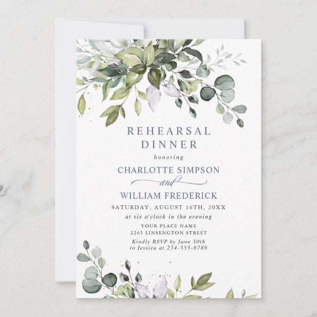 Elegant Eucalyptus Greenery Rehearsal Dinner Invitation (Front)
