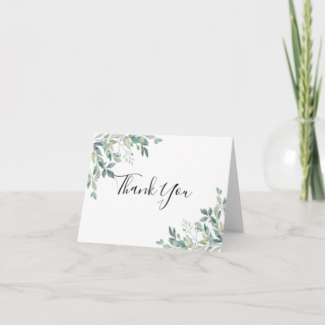 Elegant Eucalyptus Greenery Rustic Thank You Card (Front)