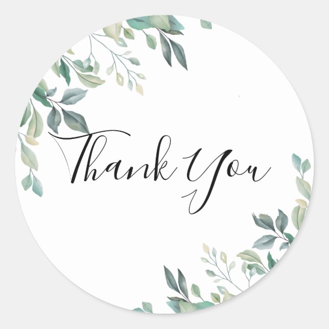 Elegant Eucalyptus Greenery Rustic Thank You Classic Round Sticker (Front)