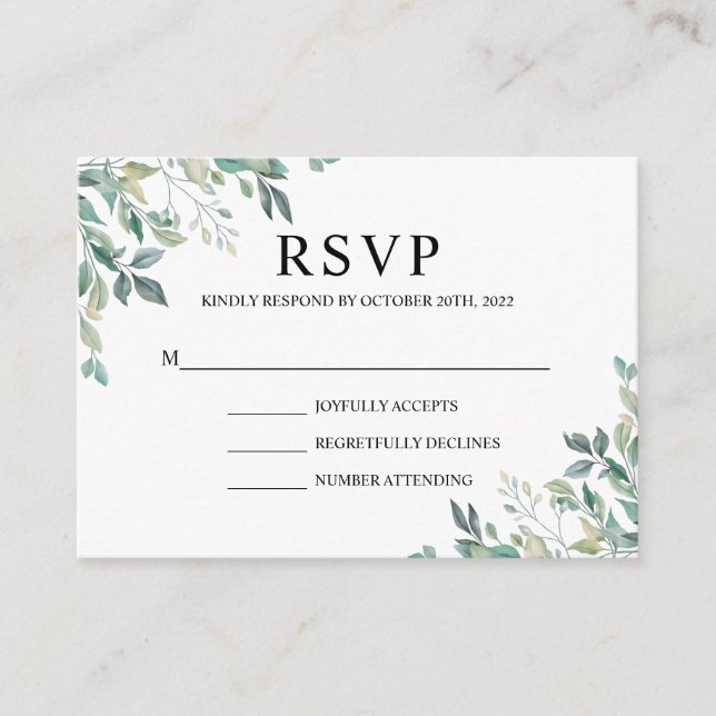 Elegant Eucalyptus Greenery Rustic Wedding RSVP Enclosure Card (Front)