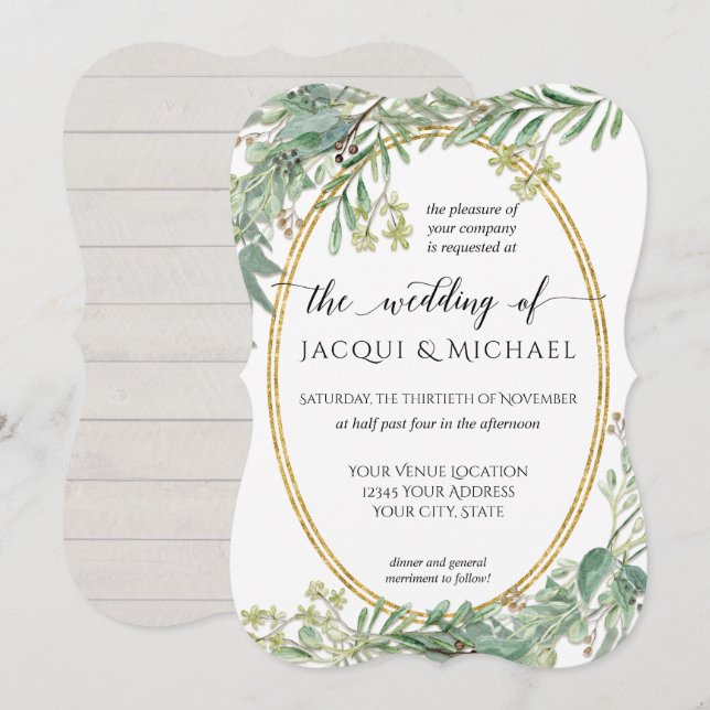 Elegant Eucalyptus Greenery Rustic Wood Watercolor Invitation (Front/Back)