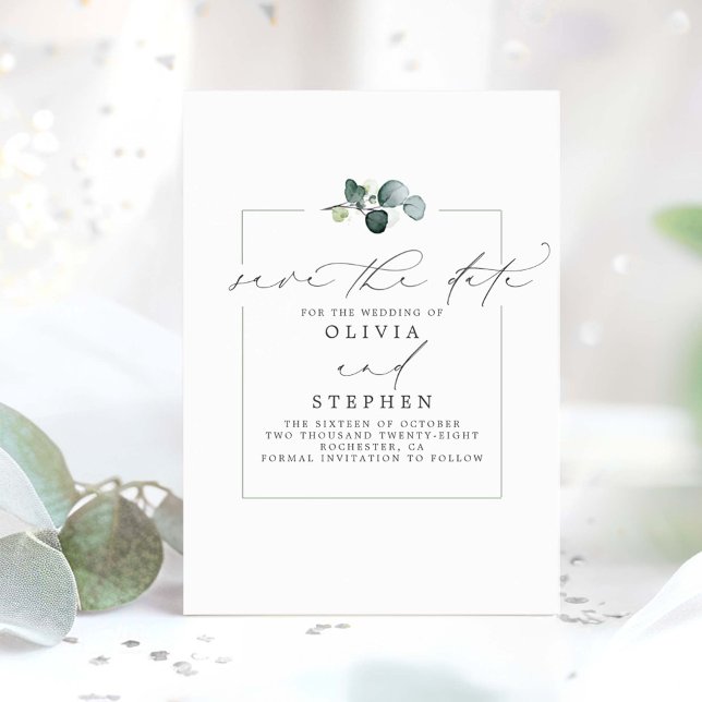 Elegant Eucalyptus Greenery Save The Date Announcement (Minimalist Save the Date Card)