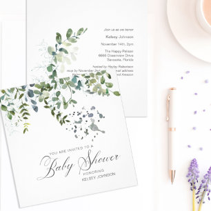 Elegant Eucalyptus Greenery Script Baby Shower Invitation