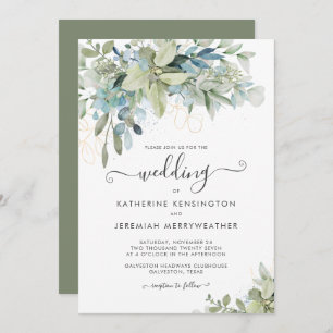 Elegant Eucalyptus Greenery Script Wedding Invitation