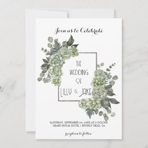 Elegant Eucalyptus Greenery Silver Frame Invitation