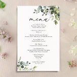 Elegant Eucalyptus Greenery Simple Wedding Menu<br><div class="desc">Designed to coordinate with our Boho Greenery wedding collection,  this customisable Menu Template features mixed watercolor greenery leaves paired with a classy serif in black,  with a monogram on the back. Matching items available: https://bit.ly/3a3h3fv</div>