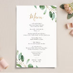 Elegant Eucalyptus Greenery Simple Wedding Menu<br><div class="desc">Designed to coordinate with our Moody Greenery wedding collection,  this customisable Menu Template features a gold geometric frame accented with watercolor eucalyptus greenery branches,  with gold and grey text. To make advanced changes,  please select "Click to customise further" option under Personalise this template.</div>