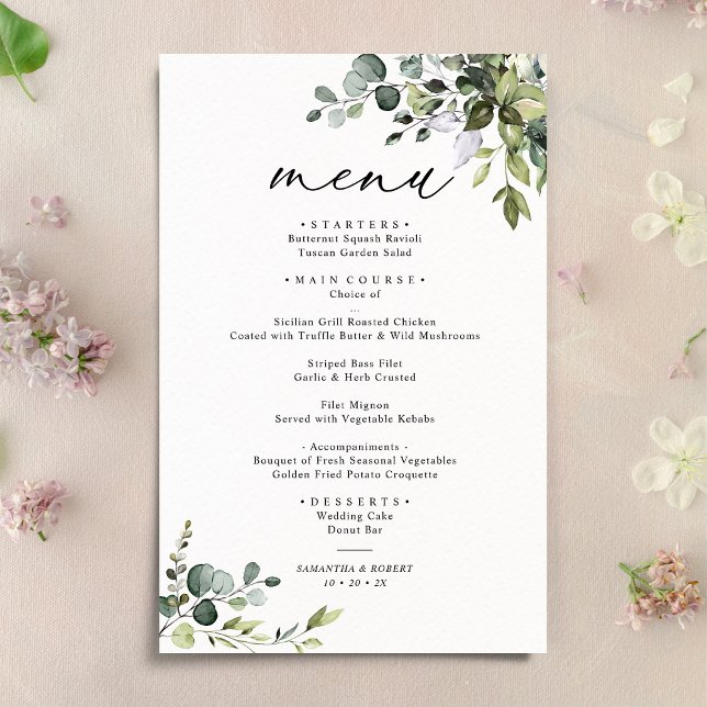 Elegant Eucalyptus Greenery Simple Wedding Menu (Creator Uploaded)