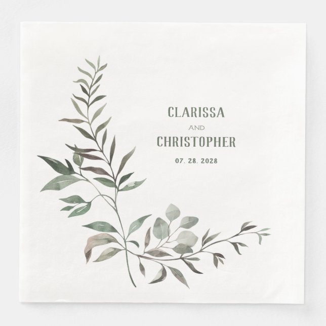 Elegant Eucalyptus Greenery Stem & Leaf Napkin (Front)