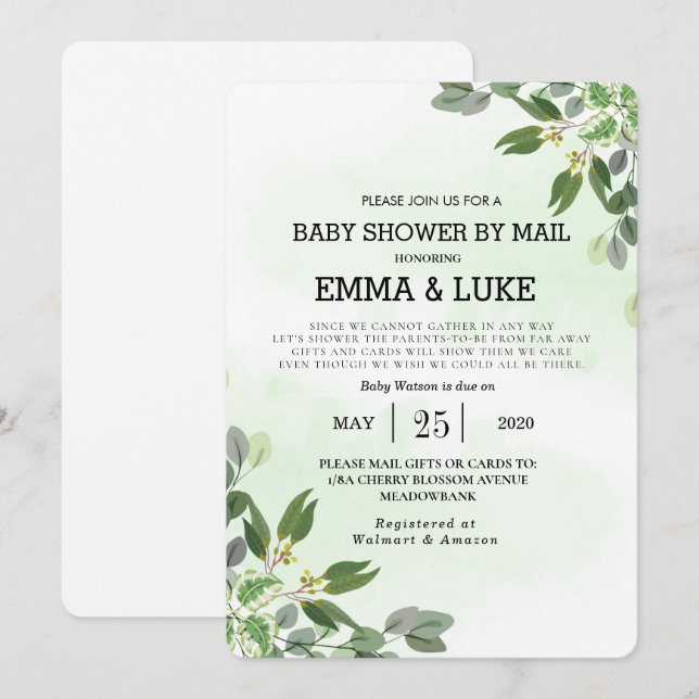 Elegant Eucalyptus Greenery Succulent Baby Shower Invitation (Front/Back)