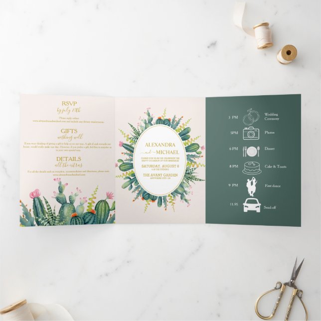 Elegant Eucalyptus Greenery Succulents Wedding Tri Tri-Fold Invitation (Inside)