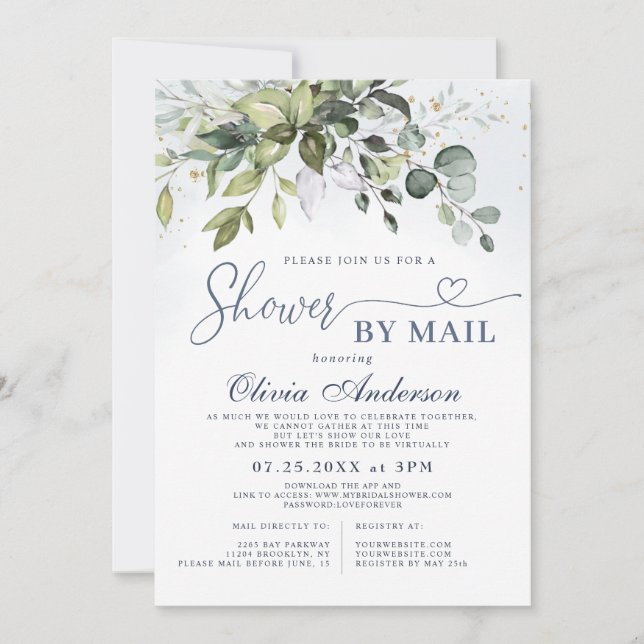 Elegant Eucalyptus Greenery virtual Bridal Shower Invitation (Front)