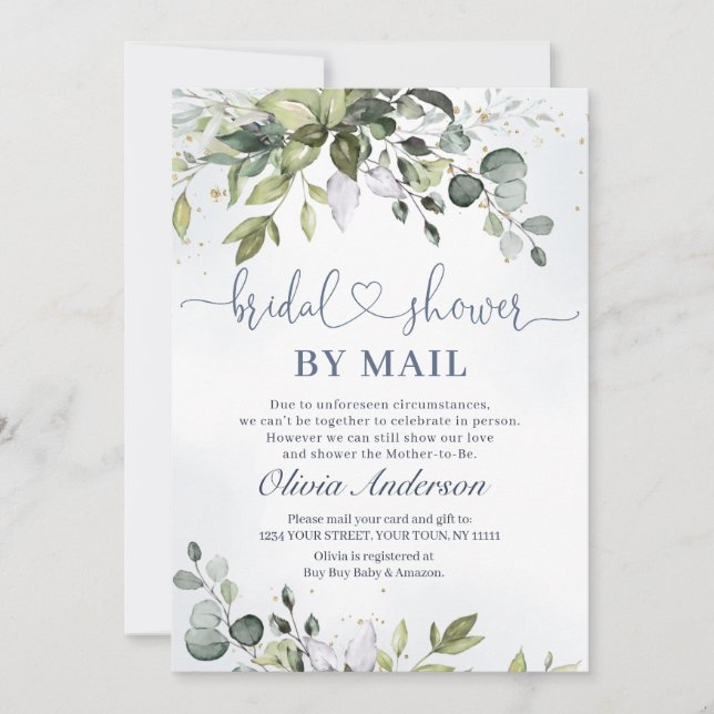 Elegant Eucalyptus Greenery virtual Shower By Mail Invitation (Front)