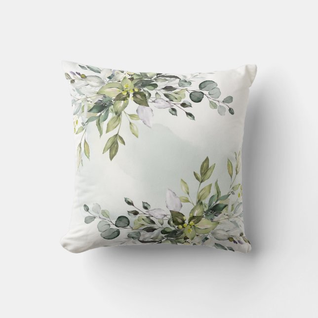 Elegant Eucalyptus Greenery Watercolor Cushion (Front)