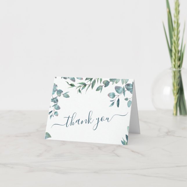Elegant Eucalyptus Greenery Watercolor Thank You Card (Front)