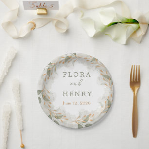 Elegant Eucalyptus Greenery Watercolor Wedding Pap Paper Plate