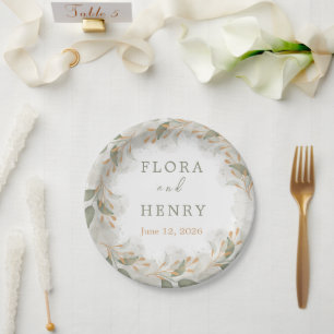 Elegant Eucalyptus Greenery Watercolor Wedding Pap Paper Plate