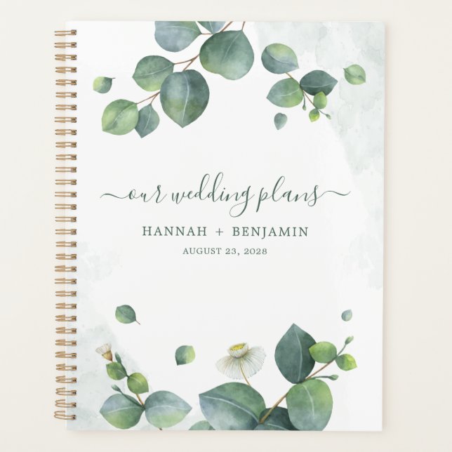 Elegant Eucalyptus Greenery Watercolor Wedding Planner (Front)