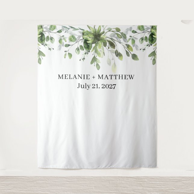 Elegant Eucalyptus Greenery Wedding Backdrop Tapestry (Front)