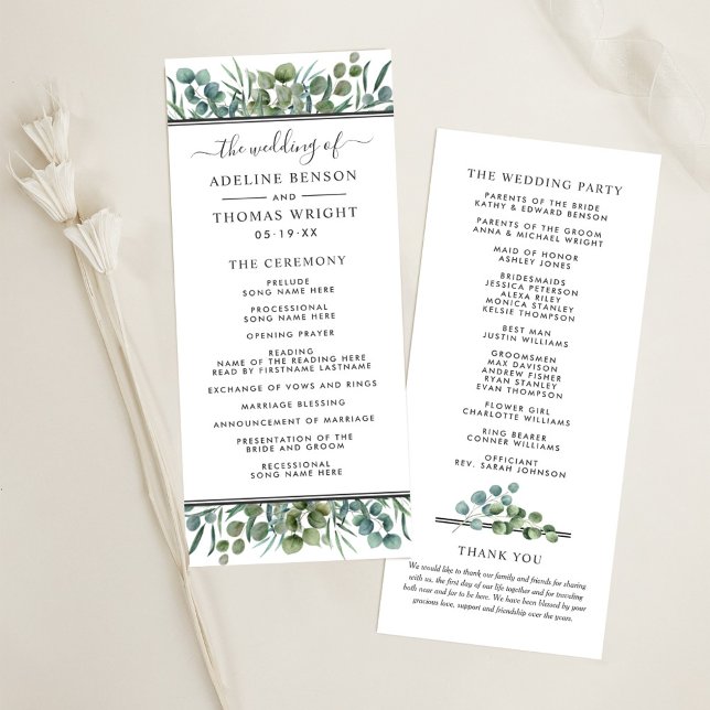 Elegant Eucalyptus Greenery Wedding Ceremony Programme (Creator Uploaded)