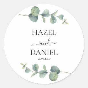 Elegant Eucalyptus Greenery Wedding Classic Round Sticker