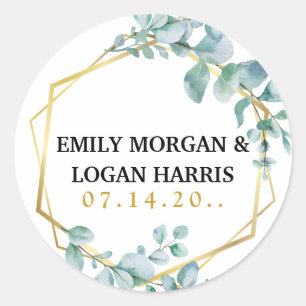 Elegant eucalyptus greenery wedding classic round sticker