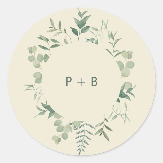 Elegant Eucalyptus Greenery Wedding Classic Round Sticker (Front)