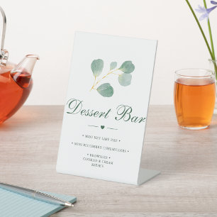 Elegant Eucalyptus Greenery Wedding Dessert Bar Pedestal Sign