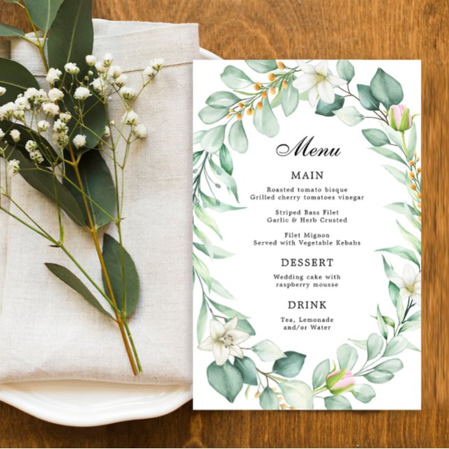 Elegant Eucalyptus Greenery Wedding Dinner Menu (Creator Uploaded)