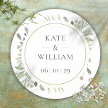 Elegant Eucalyptus Greenery Wedding Favour Classic Round Sticker<br><div class="desc">Featuring delicate watercolour leaves,  this chic botanical thank you sticker can be personalised with your special wedding day information. Designed by Thisisnotme©</div>