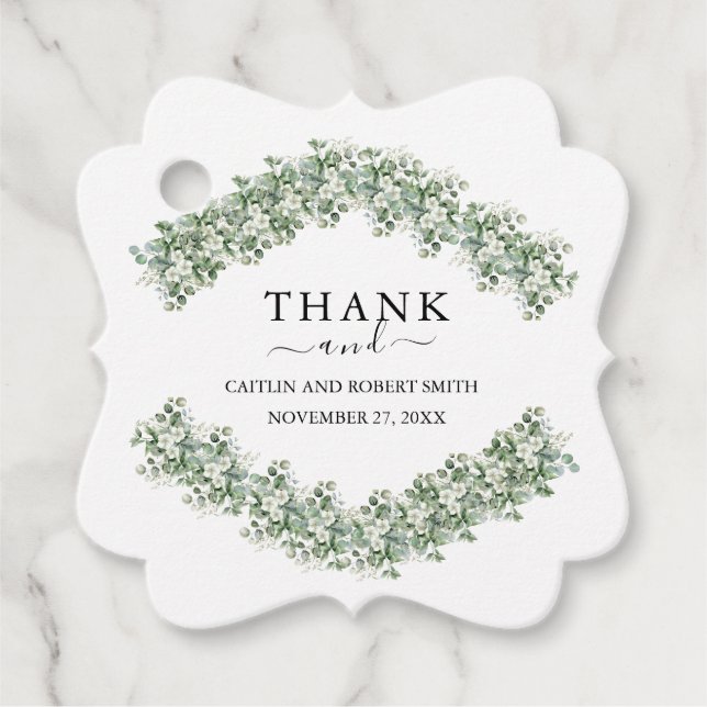 Elegant Eucalyptus Greenery Wedding Favour Tags (Front)
