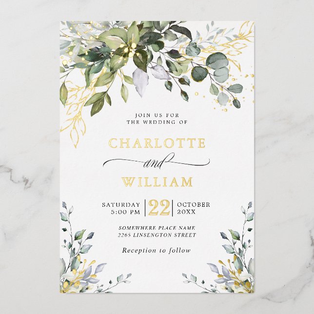 Elegant Eucalyptus Greenery Wedding Gold (Front)