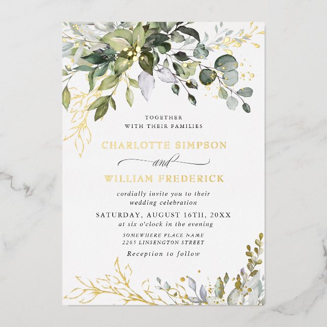 Elegant Eucalyptus Greenery Wedding Gold (Front)