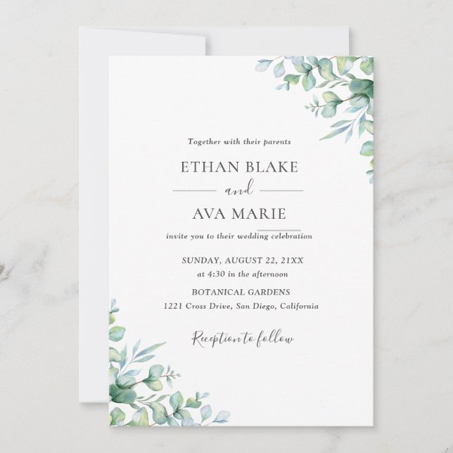 Elegant Eucalyptus Greenery Wedding  Invitation (Front)
