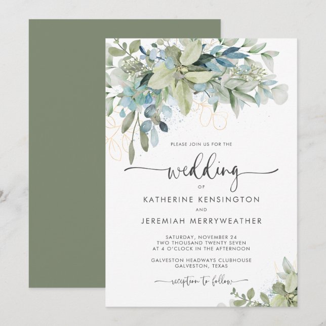 Elegant Eucalyptus Greenery Wedding Invitation (Front/Back)