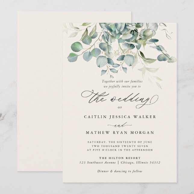 Elegant Eucalyptus Greenery Wedding  Invitation (Front/Back)