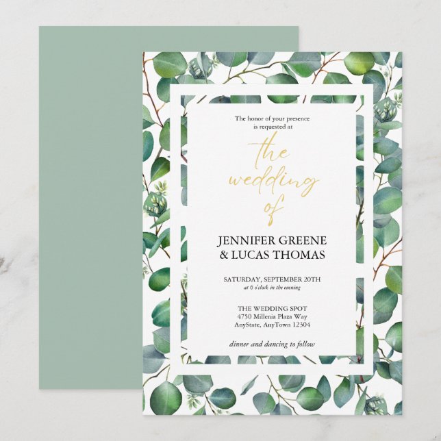 Elegant Eucalyptus Greenery  Wedding  Invitation (Front/Back)
