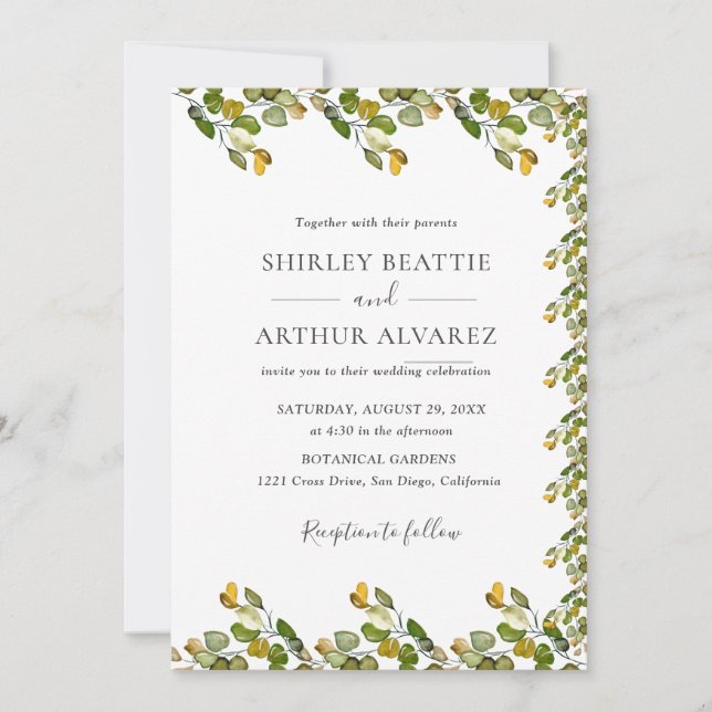 Elegant Eucalyptus Greenery Wedding Invitation (Front)