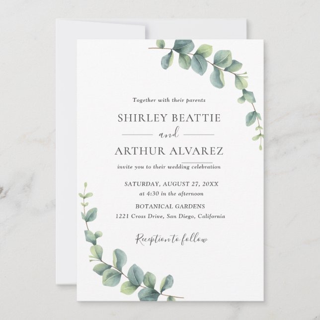 Elegant Eucalyptus Greenery Wedding Invitation (Front)