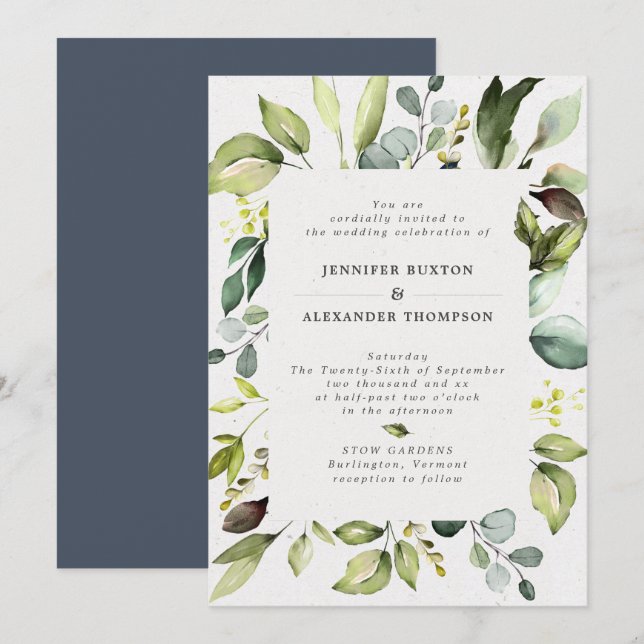 Elegant Eucalyptus Greenery Wedding Invitation (Front/Back)