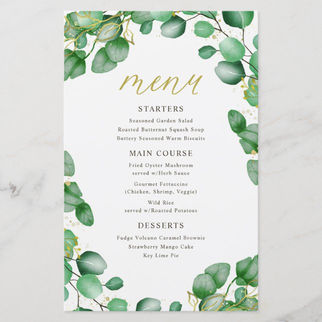 Elegant Eucalyptus Greenery Wedding Menu (Front)